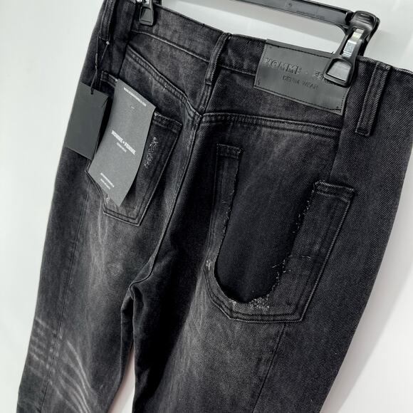 Homme + Femme NEW Jeans Mens Sz 34 Black Straight Leg Torn Pocket Cotton Blend - Picture 5 of 10